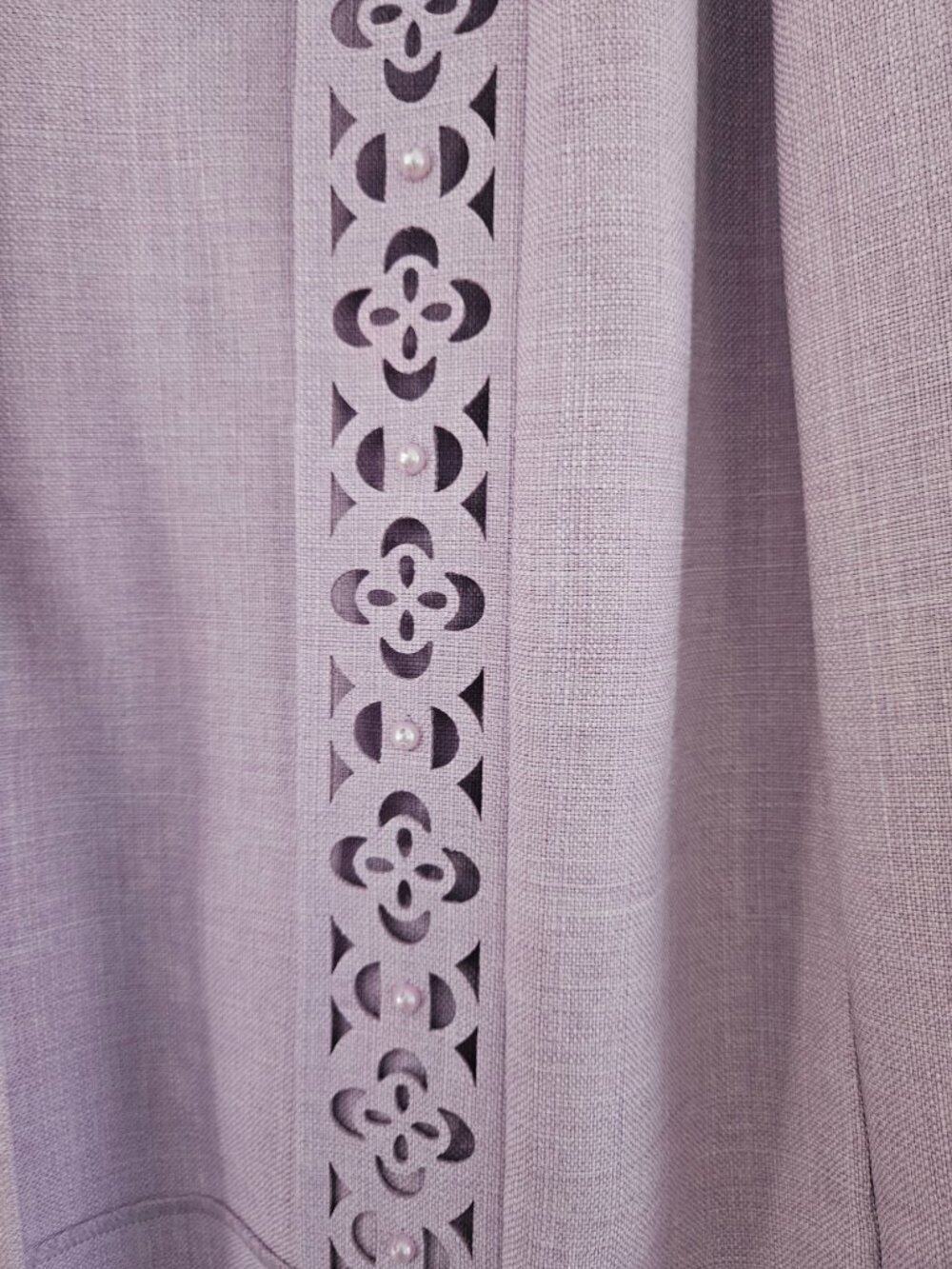 Alfred Dunner Lavender Purple Eyelets Detail Long Sleeve 18W Open Front Blazer - Picture 4 of 6